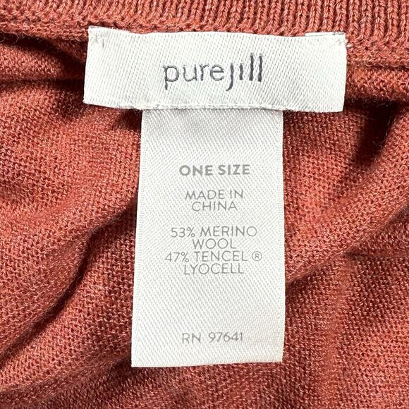 Pure J Jill Sweater Merino Wool Tercel Cocoon Shrug One Size Coral Open Front - Picture 6 of 6